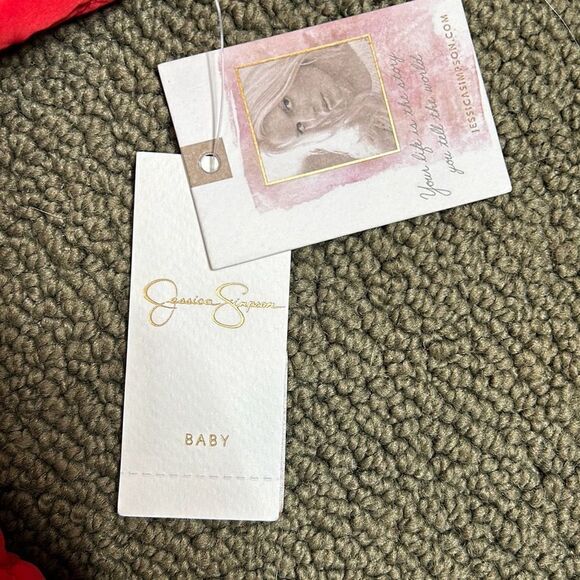 Jessica Simpson Red Woven Pram 6-9 mo Red Hearts Quilted Snowsuit - Picture 7 of 8